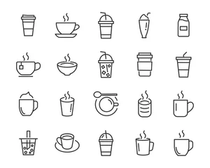 Foto op Plexiglas set of coffee icons, such as tea, drinks, cocoa, cup, cafe © kornkun