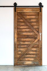 The grunge wood barn door.