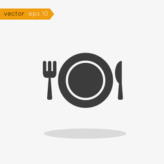 Vector icon of cutlery: plate, fork and knife