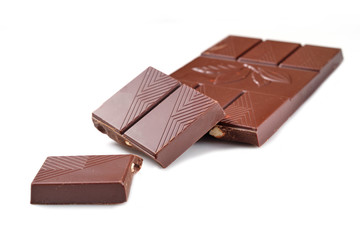 chocolate with almonds on white background