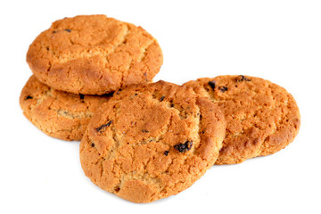 Oatmeal raisin cookies on white background - isolated