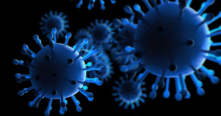 Virus And Bacteria Under Electron Microscope. Epidemic Disease. 3D Illustration.