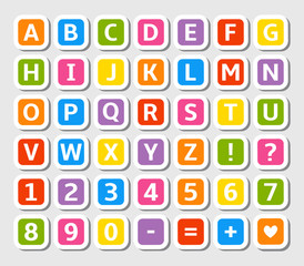Colored stickers: alphabet and numbers