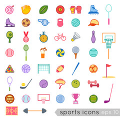 Vector color icons: sports equipment