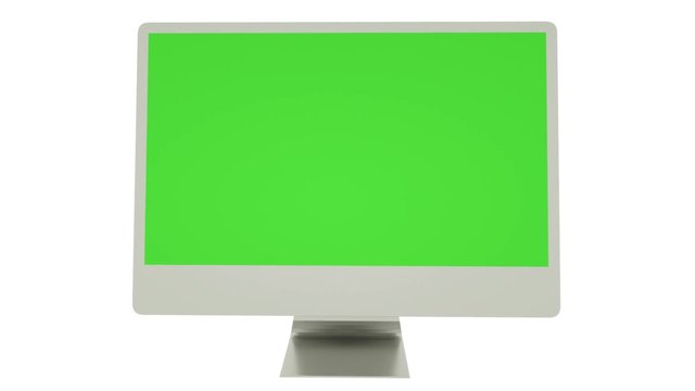 Modern computer with green screen, isolated on white. 3d render