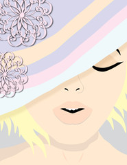 A pretty girl wears a stylish hat in a minimalist fashion and beauty illustration.