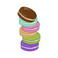 Stack of colorful macarons. Flat design. French cuisine. Vector EPS10.