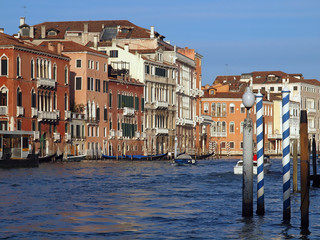 Shipping over Canale Grande, beautiful architecture and Gondolas in Venice
