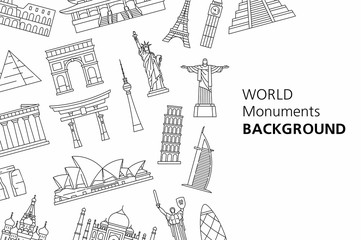 World Monuments background. isolated on white background