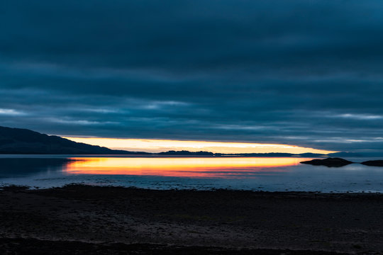 A sunset over Loch Linnhe near the corran narrows and Ardgour, Lochaber, Scotland