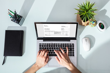Businessperson Checking Invoice On Laptop