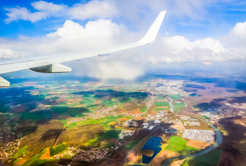 Aerial view of village landscape near Paris France on sunny day