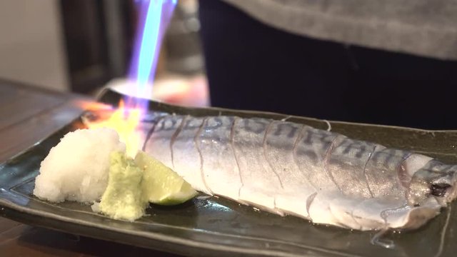 Grill pickled mackarel Japanese okinawa sashimi style