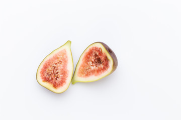 Fig fruits isolated on white background. Top view. Flat lay pattern