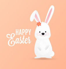 Happy Easter Vector Design with Cute Rabbit Characters