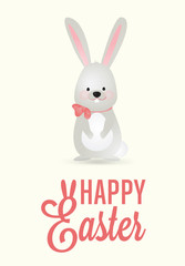 Happy Easter Vector Design with Cute Rabbit Character - Advertising Poster or Flyer Template with a White Bunny 