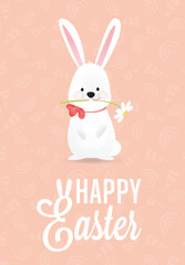 Happy Easter Vector Design with Cute Rabbit Characters