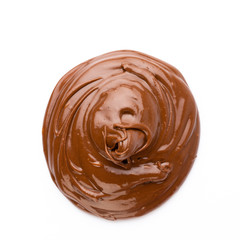 Chocolate cream isolated on white background. Flat lay.