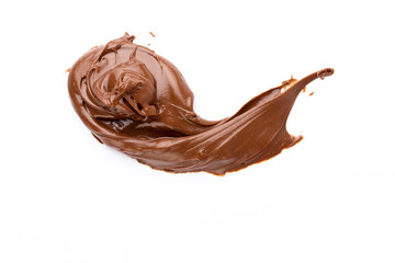 Chocolate cream isolated on white background. Flat lay.