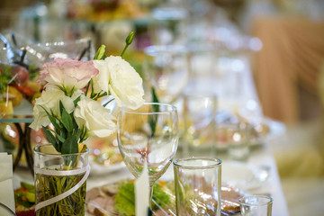 Banquet hall in the restaurant. Concept: Serving. Celebration. Anniversary. Wedding