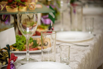 Banquet hall in the restaurant. Concept: Serving. Celebration. Anniversary. Wedding