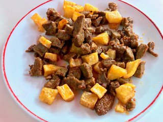 Albanian liver with Cubed Potatoes / Arnavut Cigeri. Traditional Cube Meat Food.