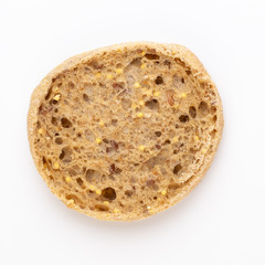 Rye bread slice on a white background.