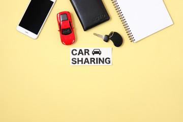 Car sharing concept. Text sign 