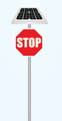 Traffic sign stop with solar panel and flashing lights. vector