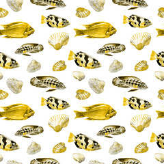 Seamless patterns with tropical fish