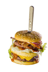 Big burger on white background close up
