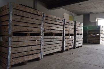 wooden boxes in warehouse