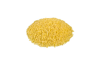 millet groats heap isolated on white background. nutrition. bio. natural food ingredient.