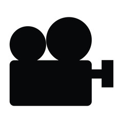 A black and white vector silhouette of a simplistic video camera