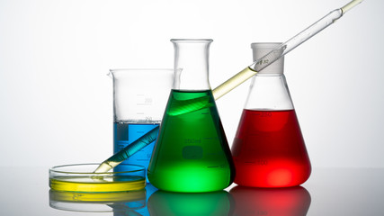 Chemical science glass on white background