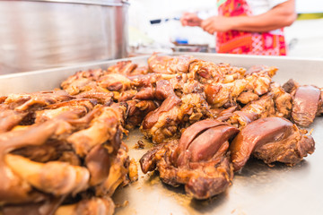 Pork leg, stewed Thai food on the street, food in Thailand