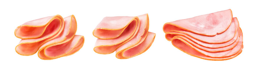 Fototapeta na wymiar Isolated ham, slices of smoked ham isolated on white background