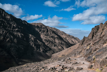 Fototapeta na wymiar Hiking Toubkal, the Highest Peak in the High Atlas Mountains of Morocco