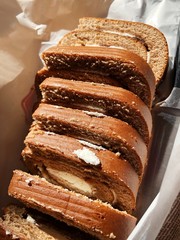 Delicious chocolate roll with vanilla cream view