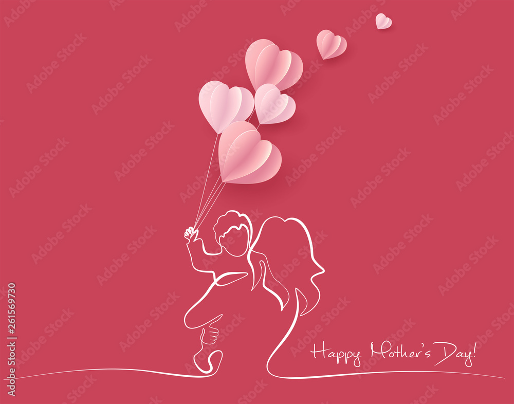 Wall mural woman hold her baby with air balloons