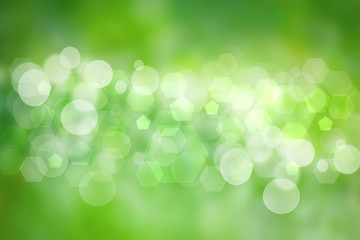 Obraz premium Abstract green light and white summer bokeh background. Blurred bright light.
