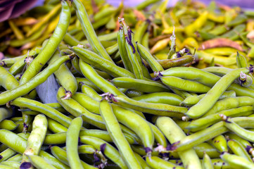 Fresh spring Fava beans vegetables in the farmers market