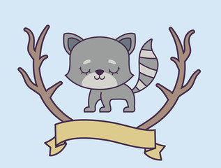 cute cat with ribbon and branches