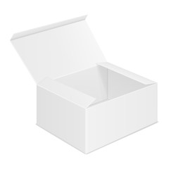 Vector realistic image (mock-up, layout) of an open rectangular paper box, view in perspective. Isolated on white. The image was created using gradient mesh. Vector EPS 10.