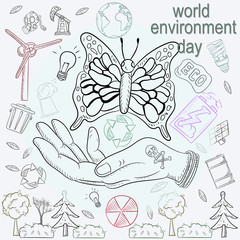 contour illustration_12_for the design of various objects of human life, the theme for world environment day
