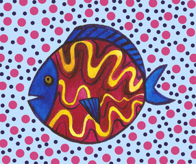 Hand drawn watercolor Fish illustration summer sea