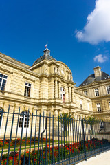 Fototapeta premium Exterior view of Luxembourg Palace in blue sky day in Paris, France