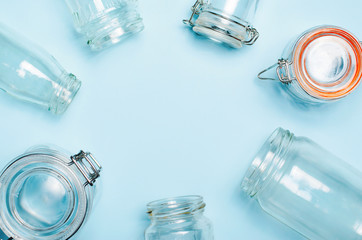 Variety of Glass Jars and Bottles, Zero Waste Shopping Concept