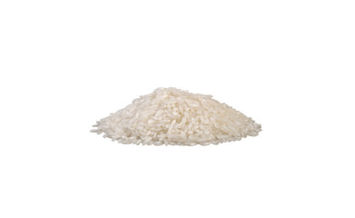 long grain white rice heap isolated on white background. nutrition. bio. natural food ingredient.