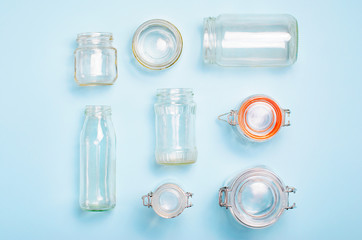 Variety of Glass Jars and Bottles, Zero Waste Shopping Concept